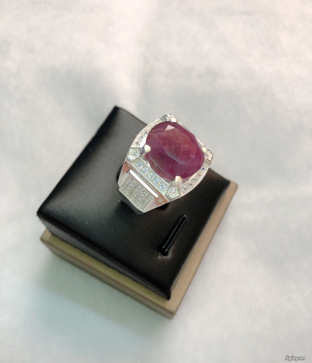Nhẫn bạc cao cấp 950 gắn đá Ruby Saphia thiên nhiên 100% độc đẹp khủng - 11