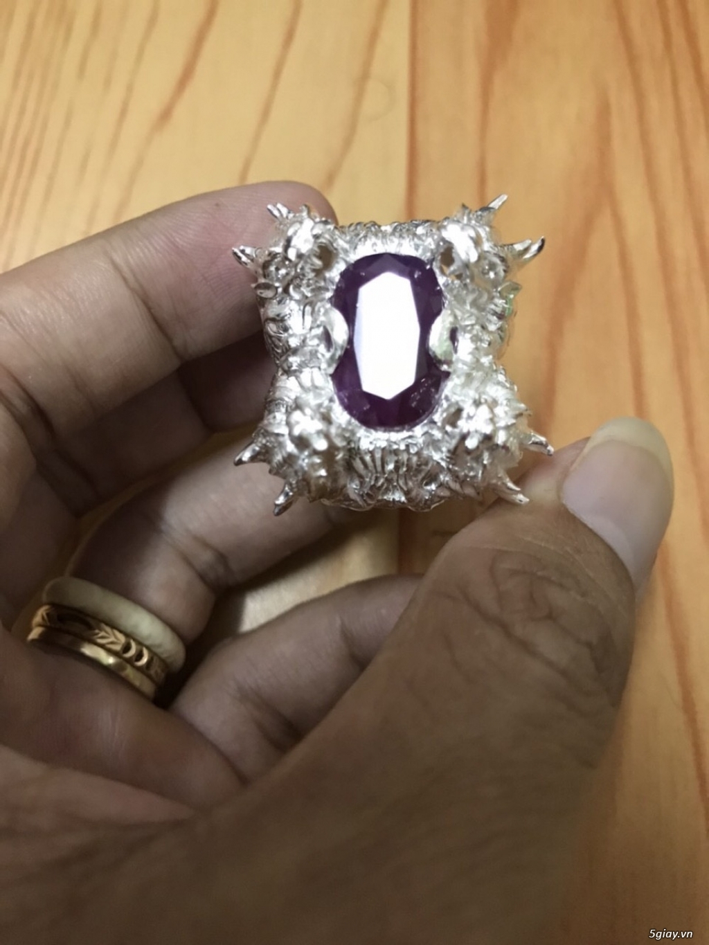 Nhẫn bạc cao cấp 950 gắn đá Ruby Saphia thiên nhiên 100% độc đẹp khủng - 2