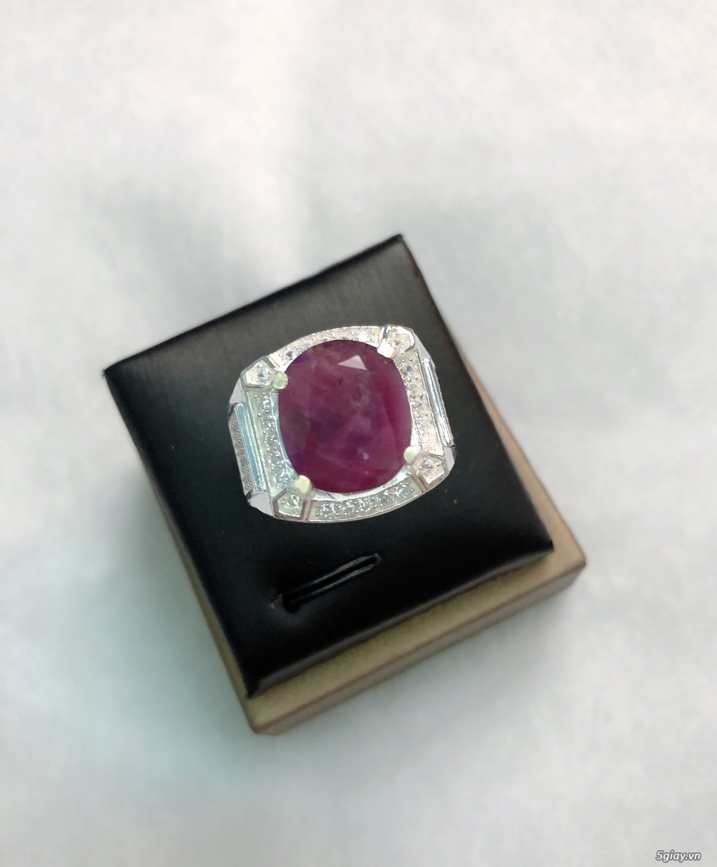 Nhẫn bạc cao cấp 950 gắn đá Ruby Saphia thiên nhiên 100% độc đẹp khủng - 10