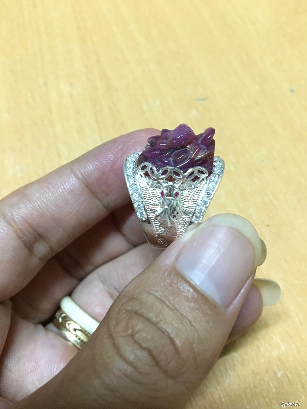 Nhẫn bạc cao cấp 950 gắn đá Ruby Saphia thiên nhiên 100% độc đẹp khủng - 18