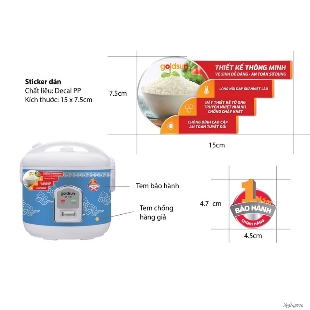 Xả kho nồi cơm điện Goldsun 1.2lit - 4