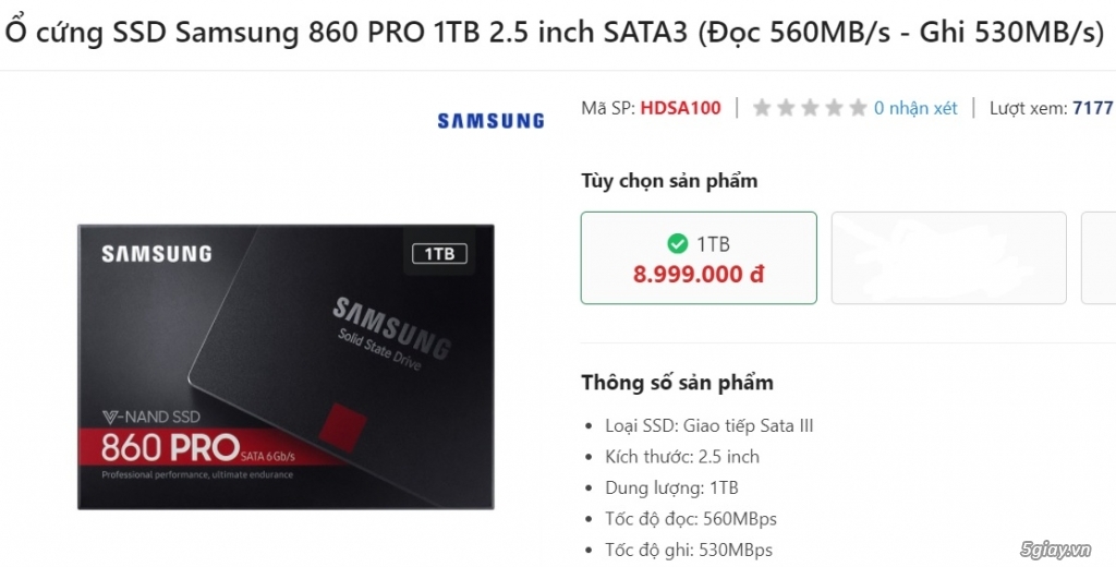 Cần bán: SSD Samsung 860 PRO 1TB 2.5 chưa qua sử dụng