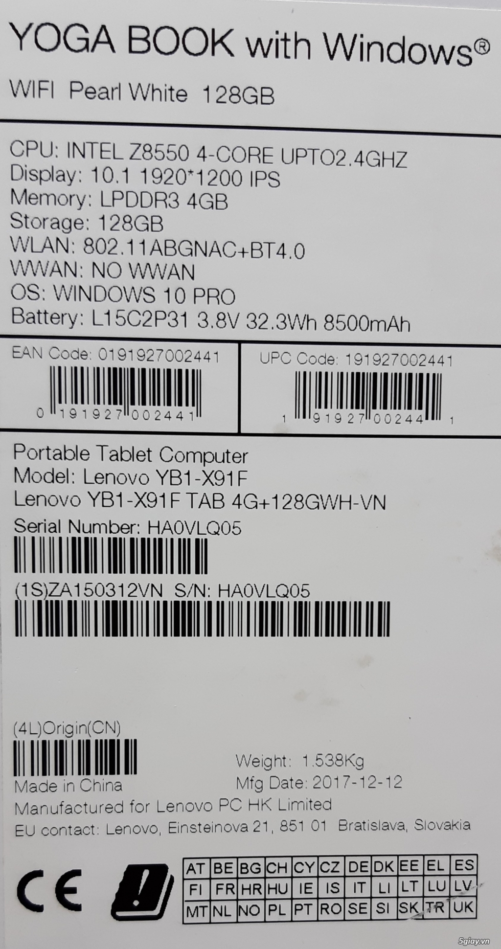 Lenovo Yogabook YB1 – X91F,Like new,Full Box,White/SSD128GB,giá mềm - 2
