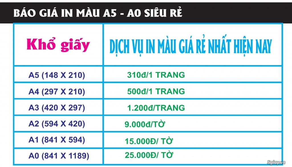 Dịch vụ In màu đẹp giá rẻ 450đ giấy ốp 70 tại Hà Nội