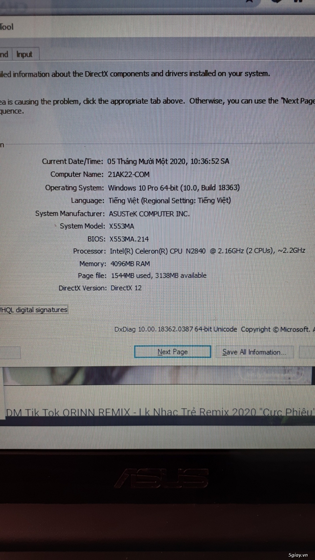 Bán X553MA cũ chính hãng giá rẻ Ram 4GB,có SSD 120GB - 2
