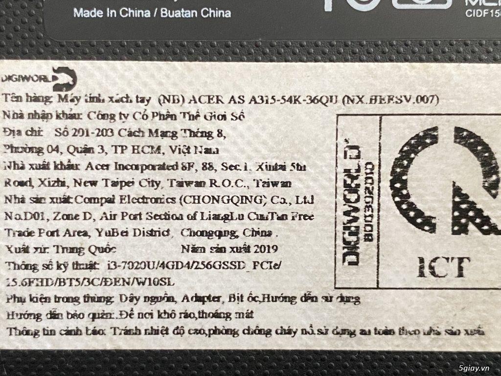 Acer i3 th7 sản xuất 2019