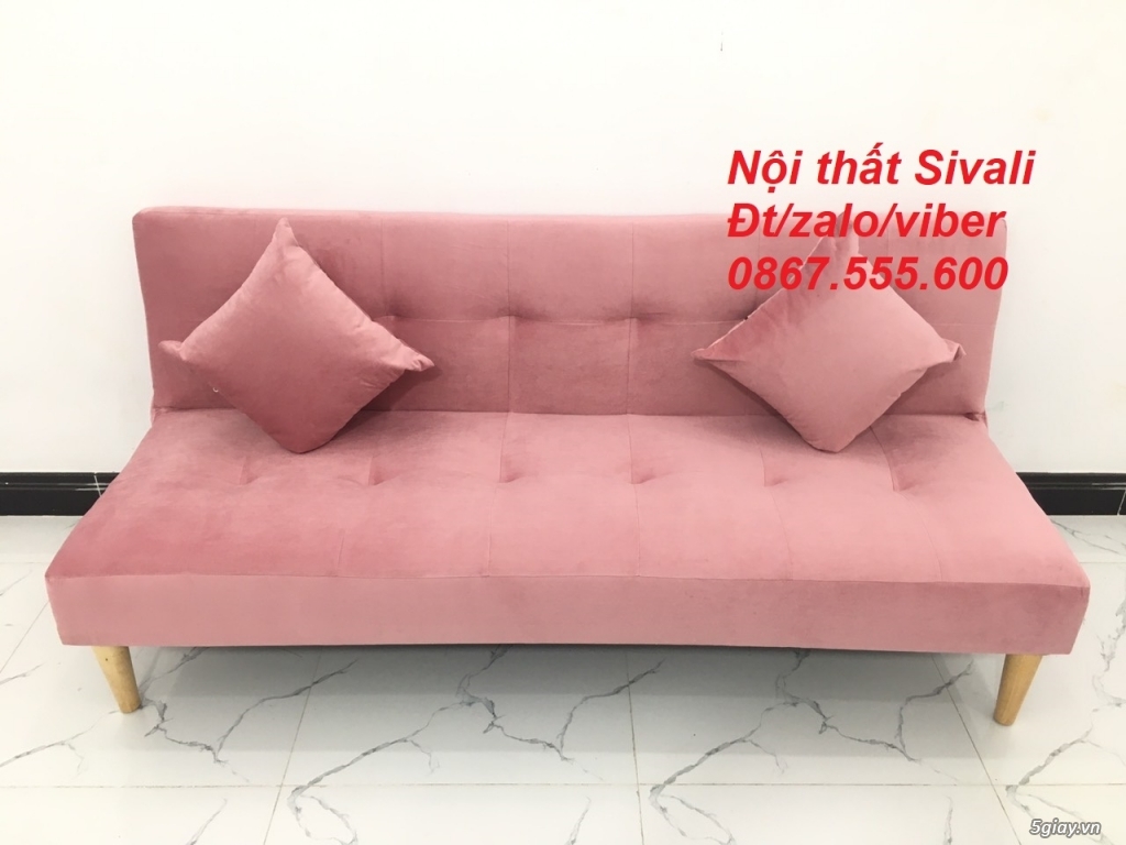 Sofa giường giá rẻ | sofa bed bật nằm màu hồng màu hường vải nhung mềm - 3