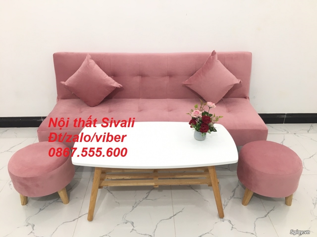 Sofa giường giá rẻ | sofa bed bật nằm màu hồng màu hường vải nhung mềm - 1