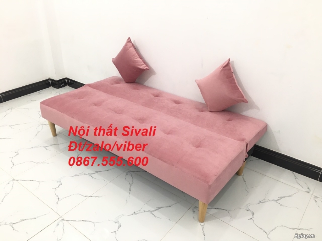 Sofa giường giá rẻ | sofa bed bật nằm màu hồng màu hường vải nhung mềm - 2
