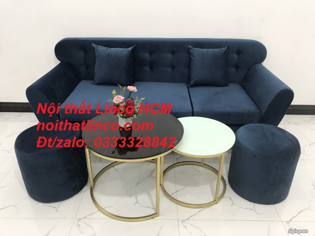 Sofa băng BgTC04 | Sofa băng giá rẻ | Sofa băng xanh dương vải nhung - 4
