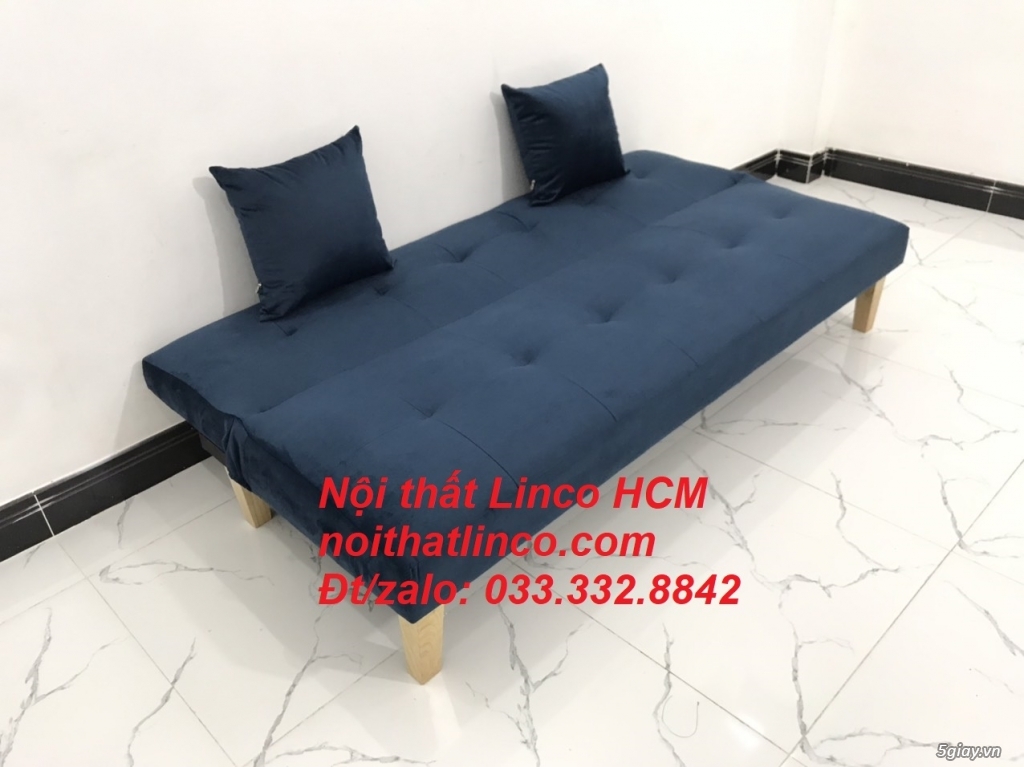 Sofa giường giá rẻ | Sofa bed | Ghế sofa màu xanh dương đậm vải nhung - 1