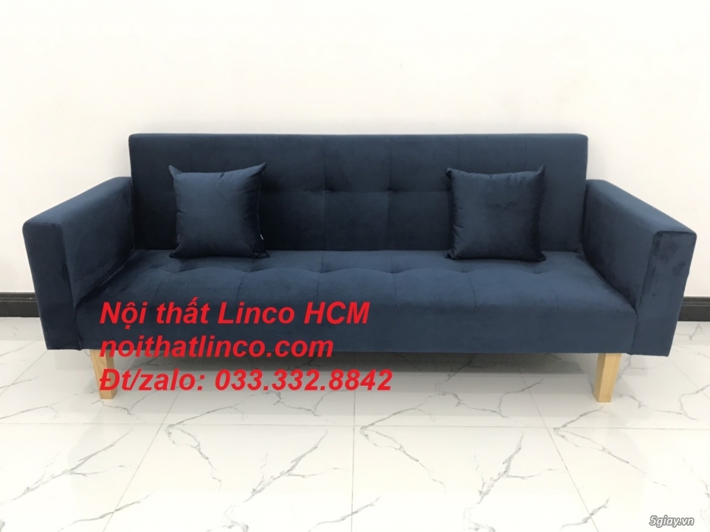 Sofa giường | sofa bed | sofa băng dài 2m màu xanh dương đậm vải nhung - 5