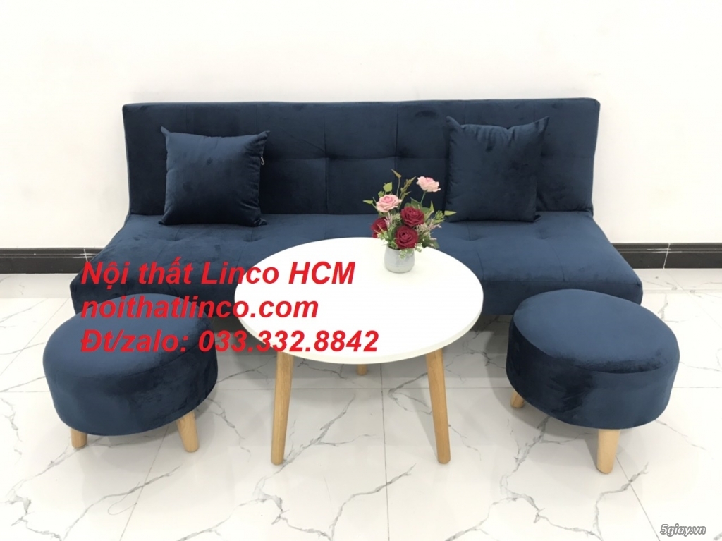 Sofa giường giá rẻ | Sofa bed | Ghế sofa màu xanh dương đậm vải nhung - 3