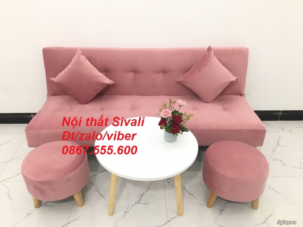 Sofa giường giá rẻ | sofa bed bật nằm màu hồng màu hường vải nhung mềm - 4