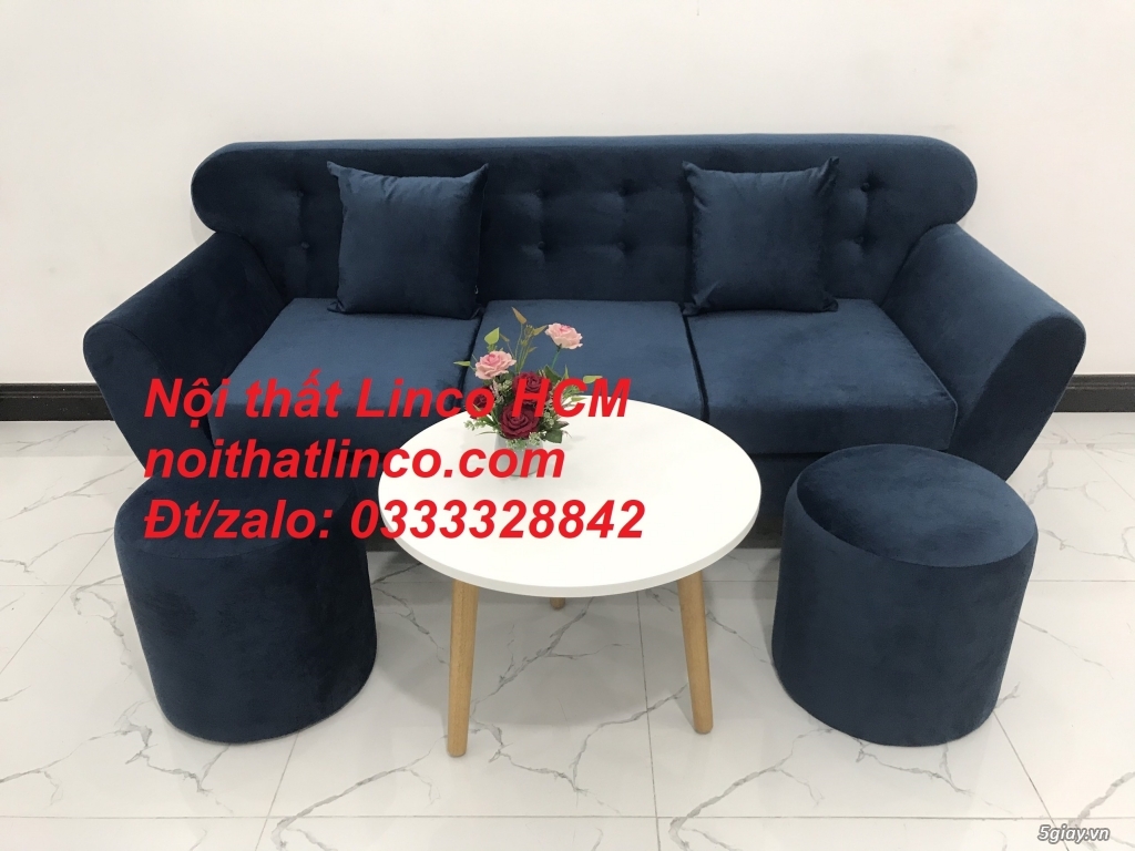 Sofa băng BgTC04 | Sofa băng giá rẻ | Sofa băng xanh dương vải nhung - 2