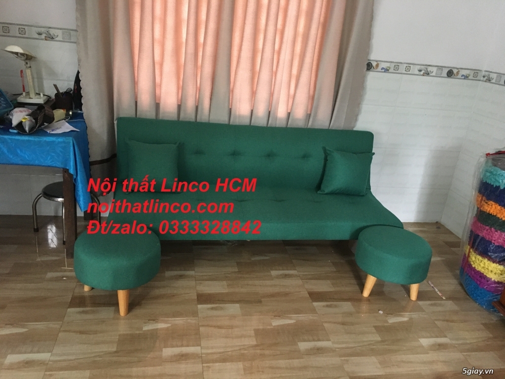 Ghế sofa giường băng màu xanh ngọc bích vải giá rẻ| Nội thất Linco HCM - 5