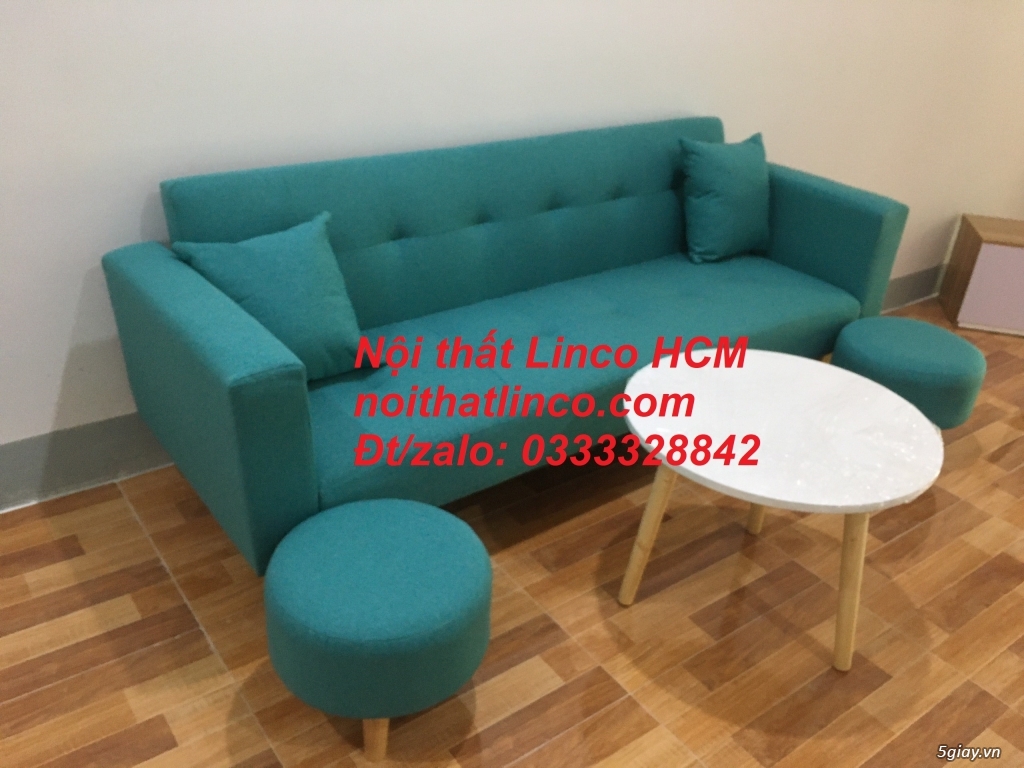 Ghế sofa giường băng màu xanh ngọc bích vải giá rẻ| Nội thất Linco HCM