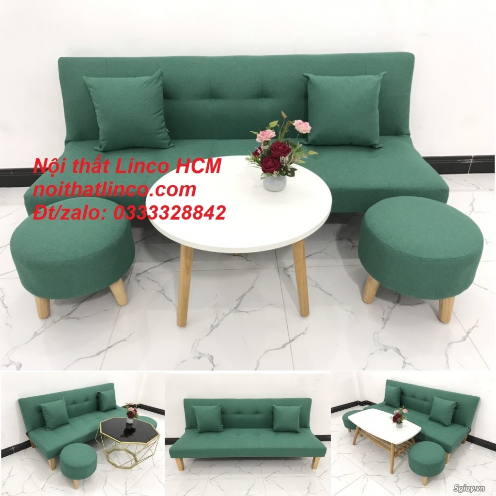 Ghế sofa giường băng màu xanh ngọc bích vải giá rẻ| Nội thất Linco HCM - 3