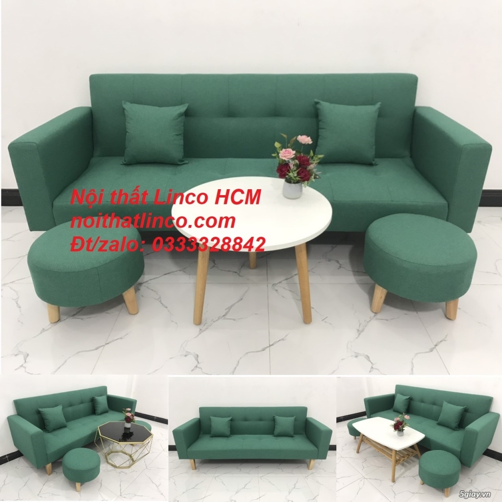 Ghế sofa giường băng màu xanh ngọc bích vải giá rẻ| Nội thất Linco HCM - 1