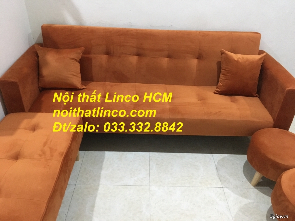 Combo ghế sofa bật giường nằm màu cam vải nhung | Nội thất Linco Tphcm - 2