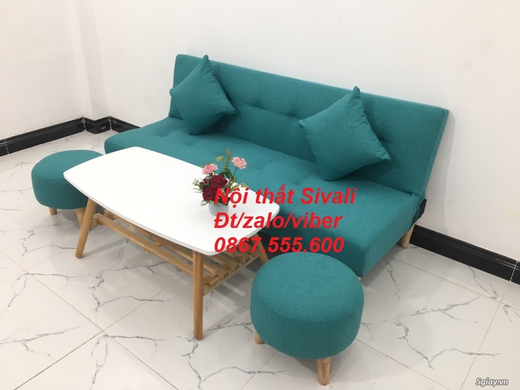 Sofa giường đa năng nhỏ gọn giá rẻ màu xanh ngọc | Nội thất Sivali HCM - 4