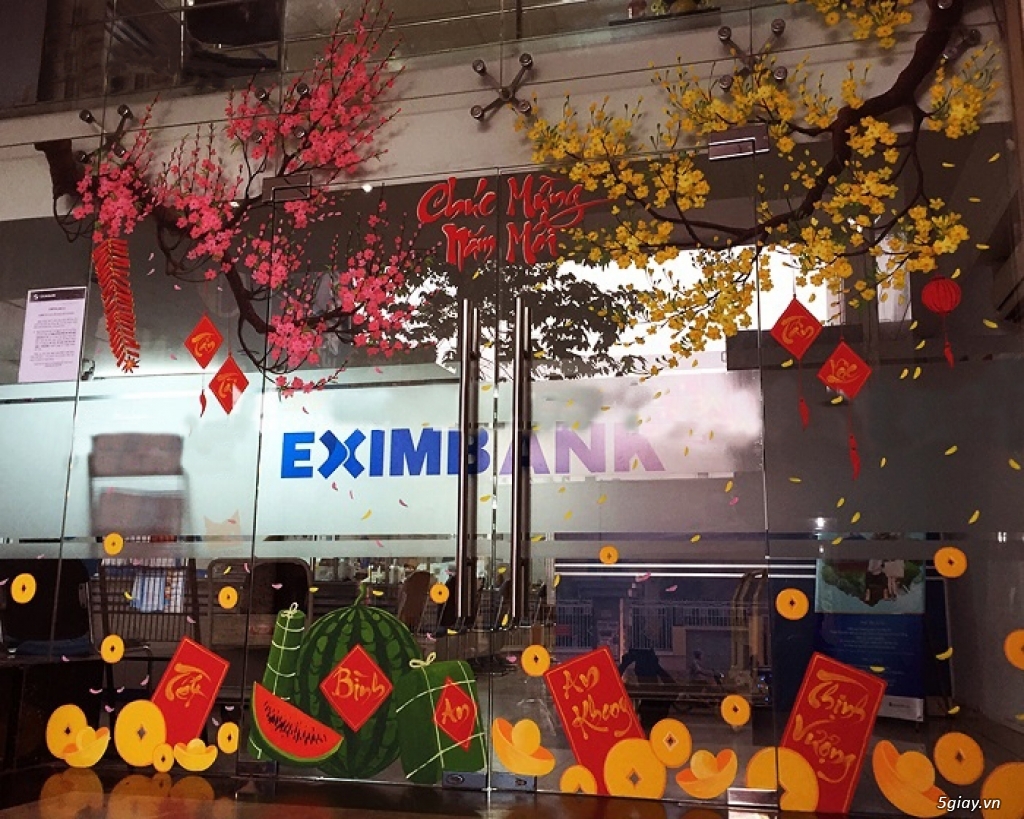 Vẽ trang trí kính Tết 2️⃣0️⃣2️⃣1️⃣ hoa mai - hoa đào HCM - giá rẻ - 7