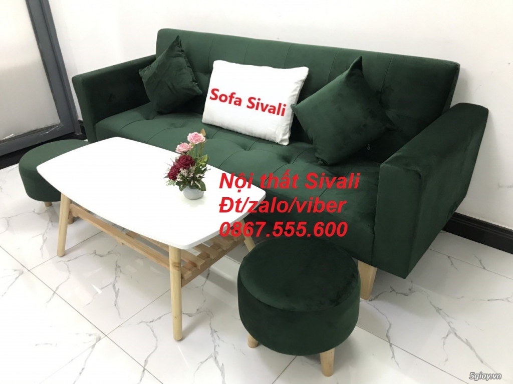 Ghế sofa băng xanh rêu, xanh lá đậm vải nhung 2m nhỏ Sofa Sivali Tphcm - 2