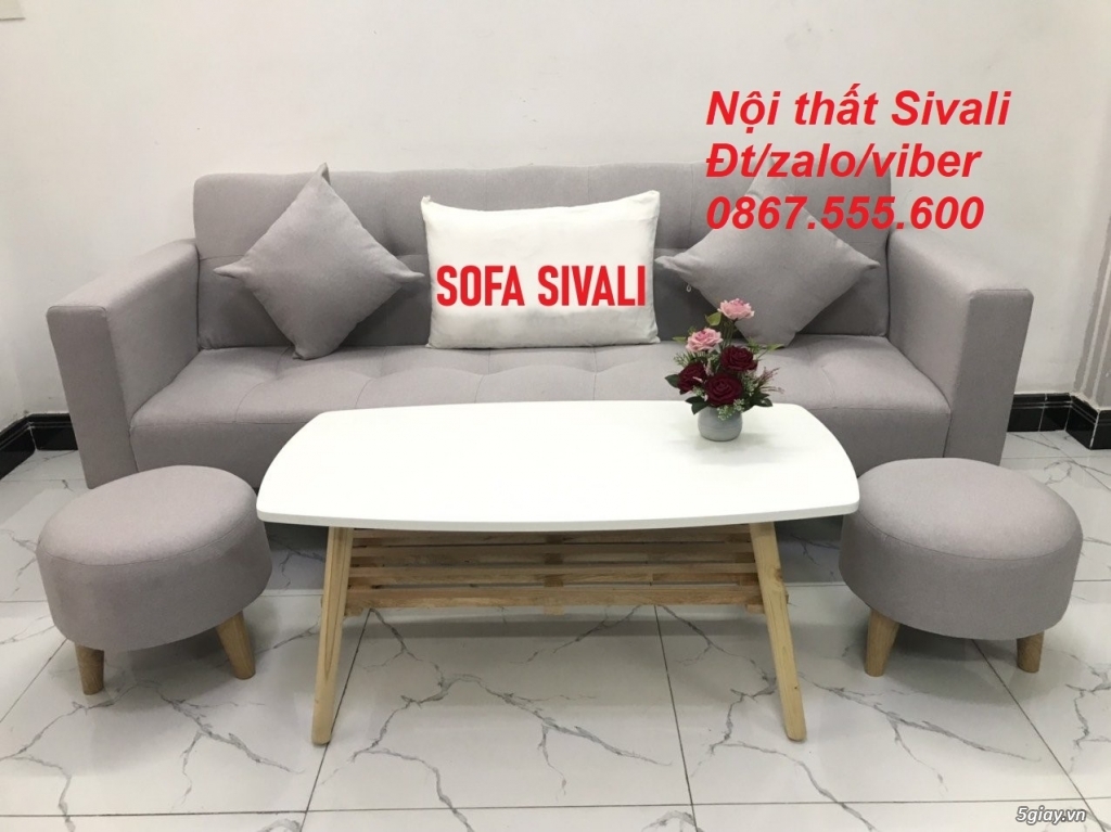 Bộ ghế sofa băng, salon giường màu xám ghi trắng Nội thất Sivali Tphcm - 2