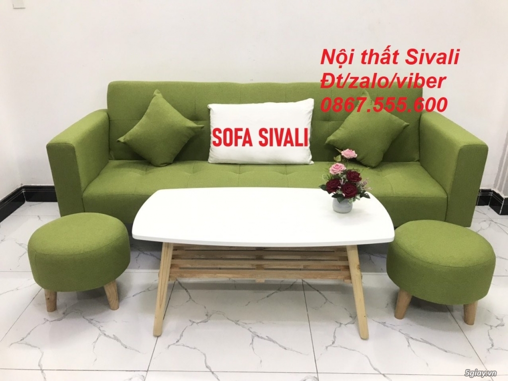 Ghế sofa màu xanh lá chuối, sofa băng văng 2m vải bố Sofa Sivali Tphcm - 4
