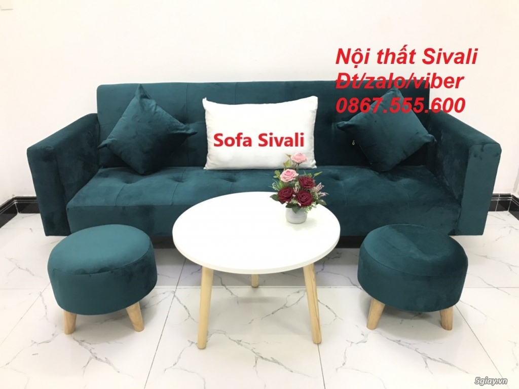 Sofa băng màu xanh lá cây đậm, cổ vịt vải nhung đẹp Nội thất Sivali SG - 1