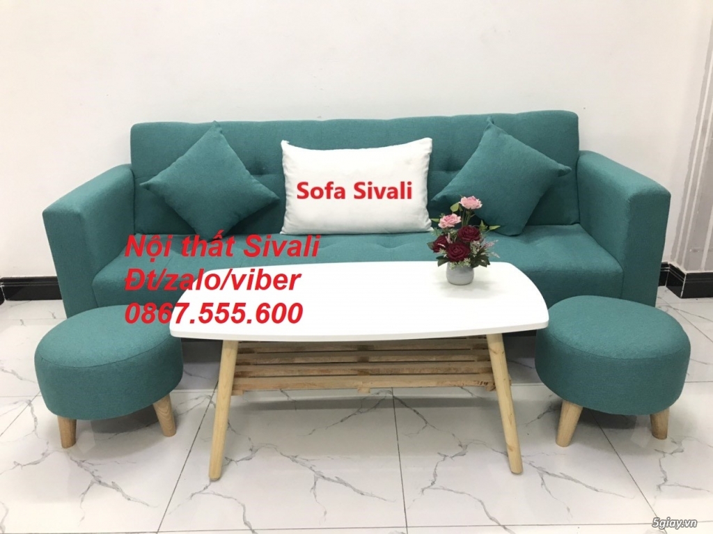 Ghế sofa băng giường xanh ngọc vải bố mát mini nhỏ Nội thất Sivali HCM - 1