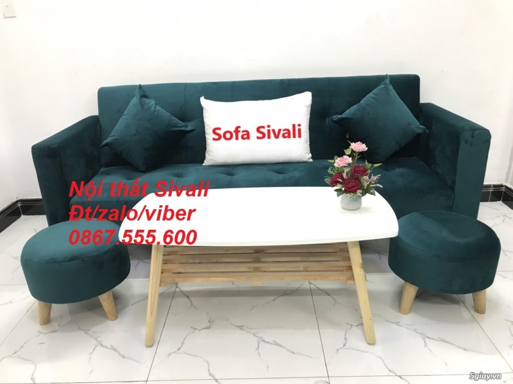 Sofa băng màu xanh lá cây đậm, cổ vịt vải nhung đẹp Nội thất Sivali SG - 5