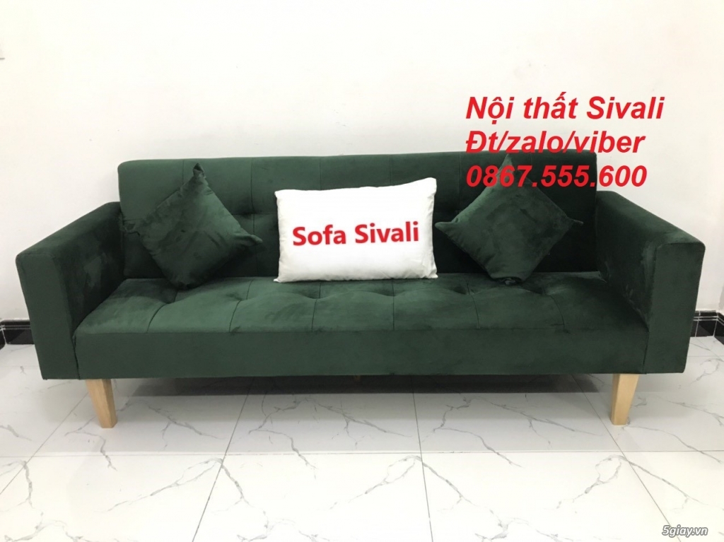 Ghế sofa băng xanh rêu, xanh lá đậm vải nhung 2m nhỏ Sofa Sivali Tphcm - 4