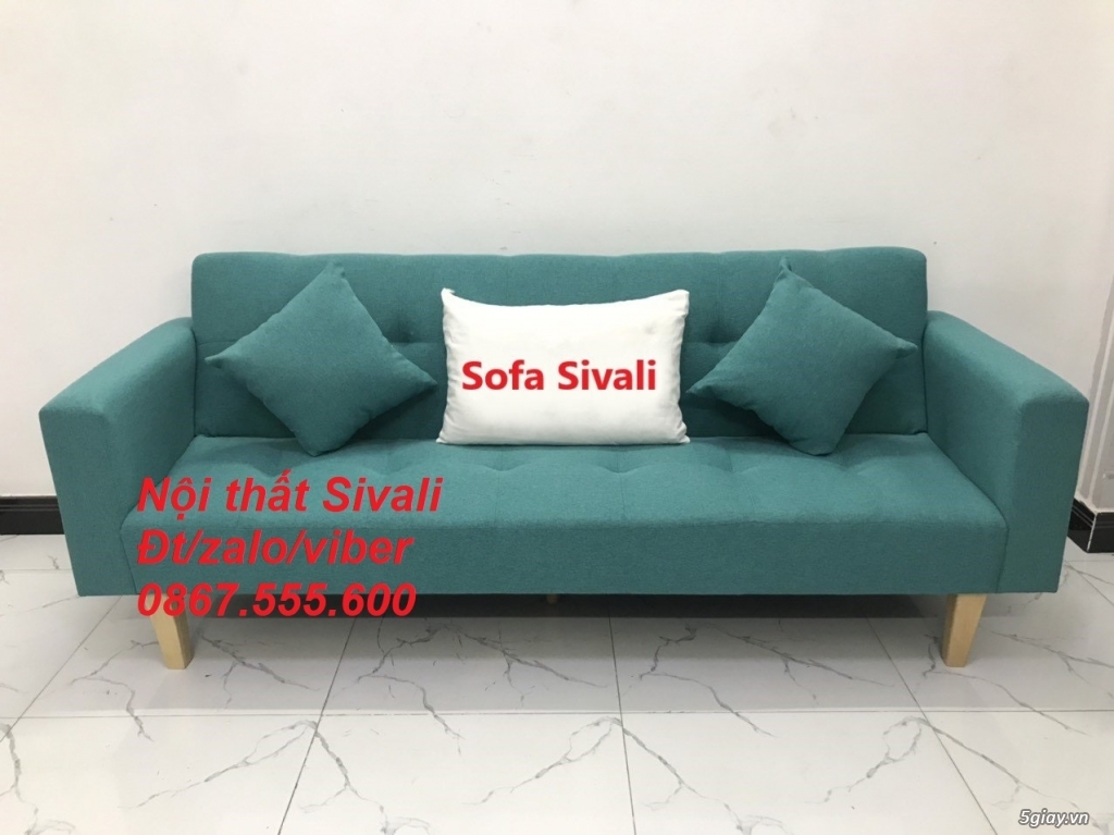 Ghế sofa băng giường xanh ngọc vải bố mát mini nhỏ Nội thất Sivali HCM - 4