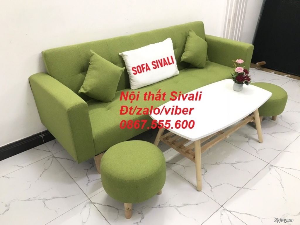 Ghế sofa màu xanh lá chuối, sofa băng văng 2m vải bố Sofa Sivali Tphcm - 5