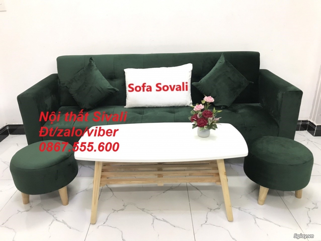 Ghế sofa băng xanh rêu, xanh lá đậm vải nhung 2m nhỏ Sofa Sivali Tphcm - 3