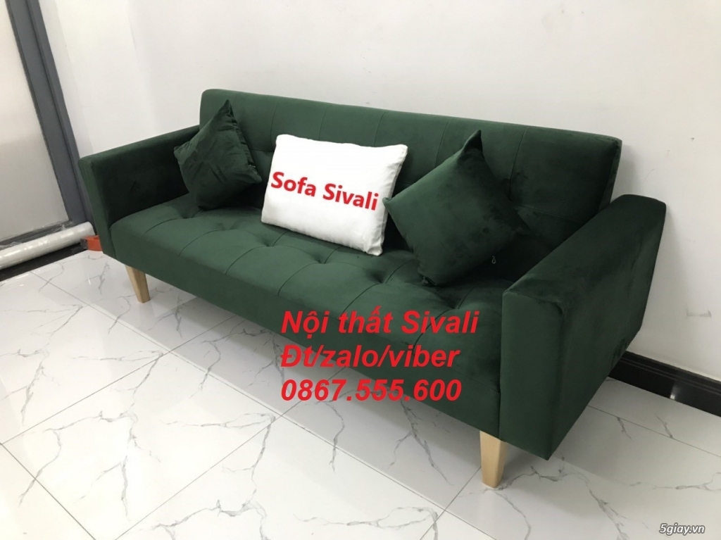 Ghế sofa băng xanh rêu, xanh lá đậm vải nhung 2m nhỏ Sofa Sivali Tphcm - 5