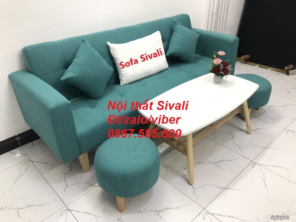 Ghế sofa băng giường xanh ngọc vải bố mát mini nhỏ Nội thất Sivali HCM - 5