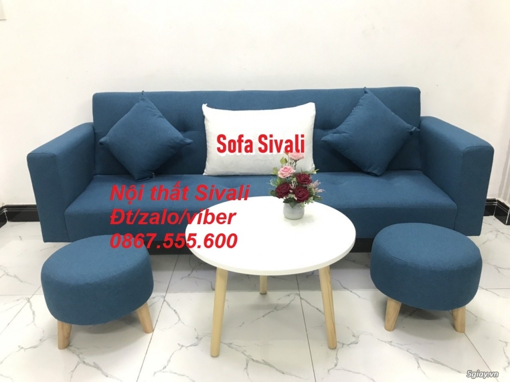 Ghế sofa băng, sofa giường màu xanh dương da trời giá rẻ Sofa Sivali - 5