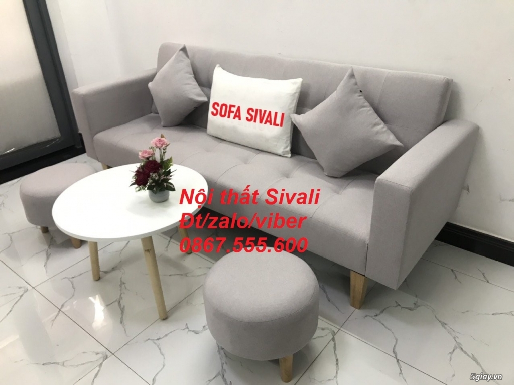 Bộ ghế sofa băng, salon giường màu xám ghi trắng Nội thất Sivali Tphcm - 5