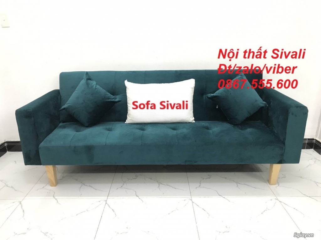 Sofa băng màu xanh lá cây đậm, cổ vịt vải nhung đẹp Nội thất Sivali SG - 2