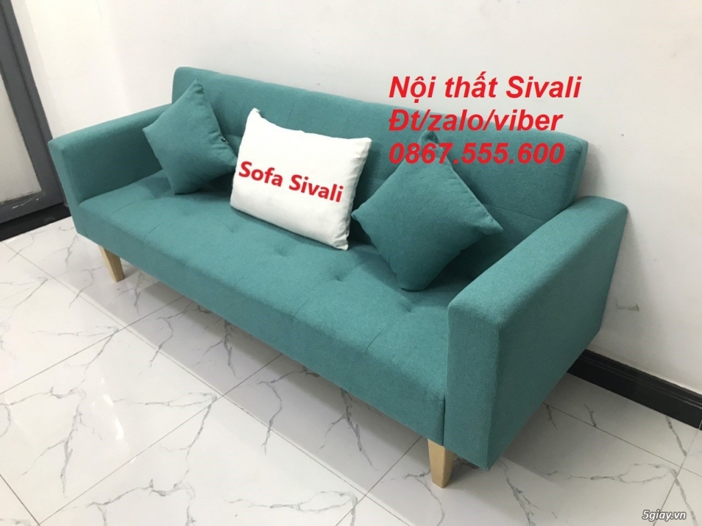 Ghế sofa băng giường xanh ngọc vải bố mát mini nhỏ Nội thất Sivali HCM - 3