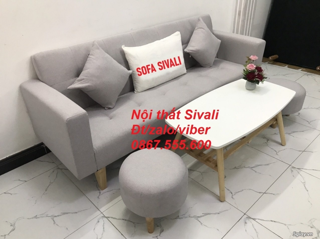 Bộ ghế sofa băng, salon giường màu xám ghi trắng Nội thất Sivali Tphcm - 1