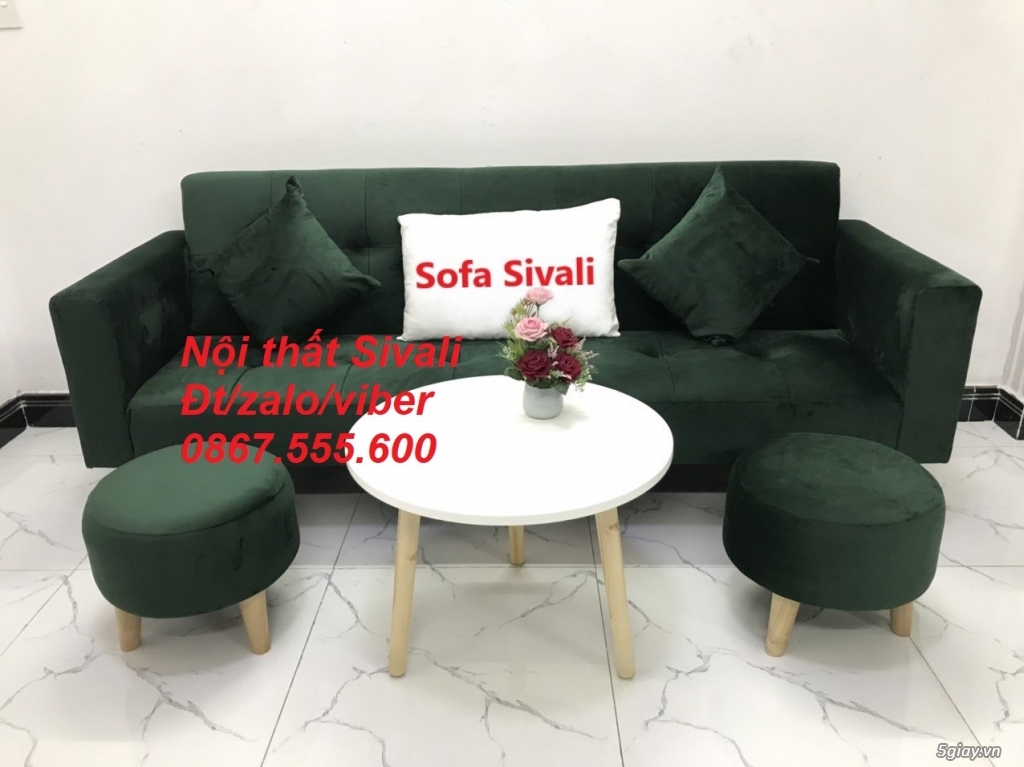 Ghế sofa băng xanh rêu, xanh lá đậm vải nhung 2m nhỏ Sofa Sivali Tphcm - 1