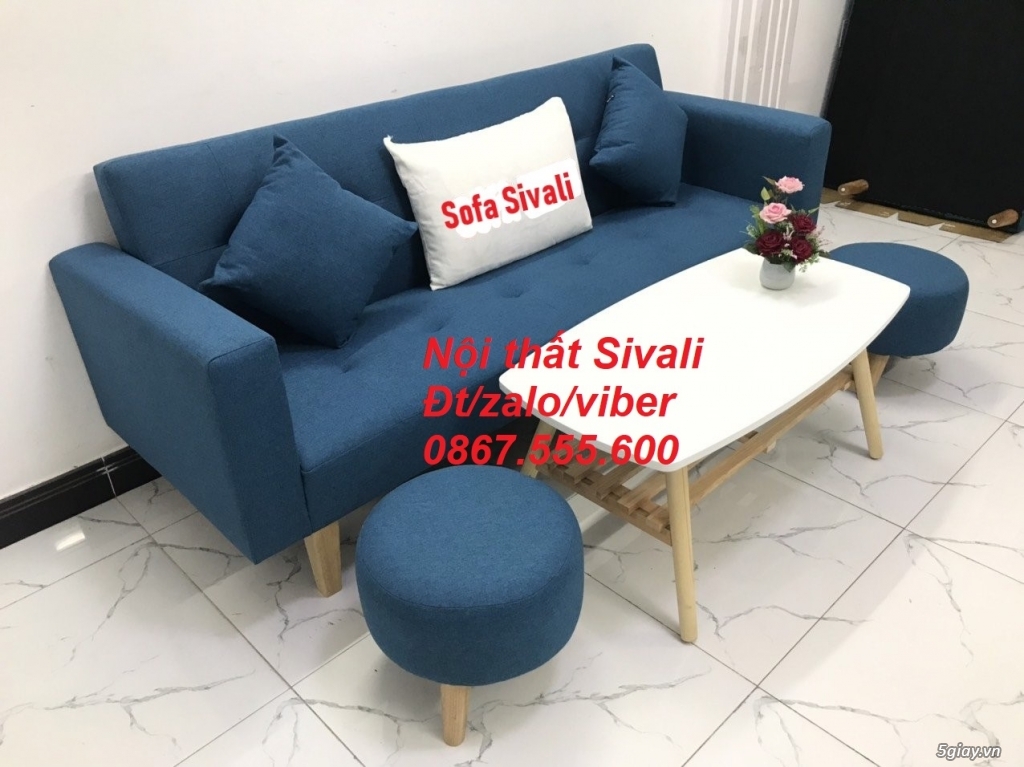 Ghế sofa băng, sofa giường màu xanh dương da trời giá rẻ Sofa Sivali - 1