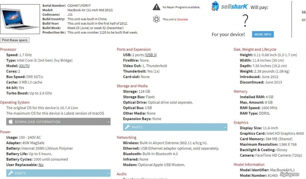 Cần Bán : Macbook Air - Mid 2012 - 11''inch