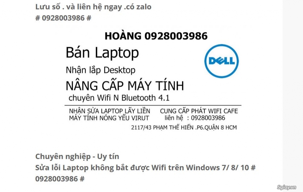 WiFi+BT4.0 laptop Dell, Asus, ACrer, Vo I3, I5, I7 kết nối chuột +keyb