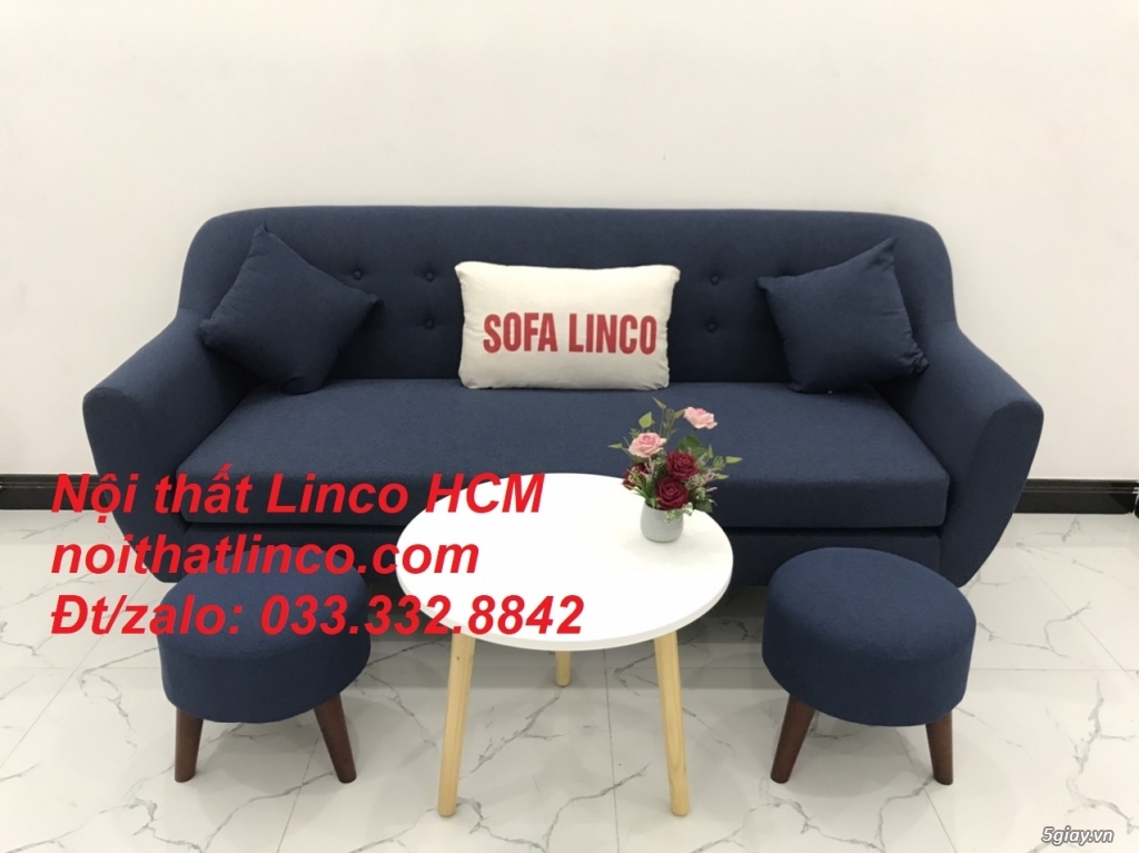 Bộ bàn ghế sopha salon Sofa băng xanh dương đậm đen Nội thất Linco HCM - 2