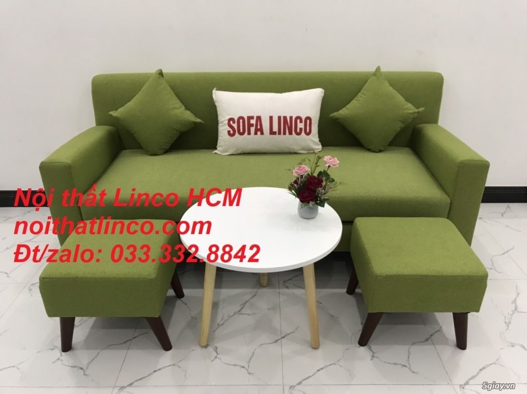 Bộ bàn ghế sopha sofa băng văng xanh lá giá rẻ vải đẹp nhỏ Hồ Chí Minh - 5