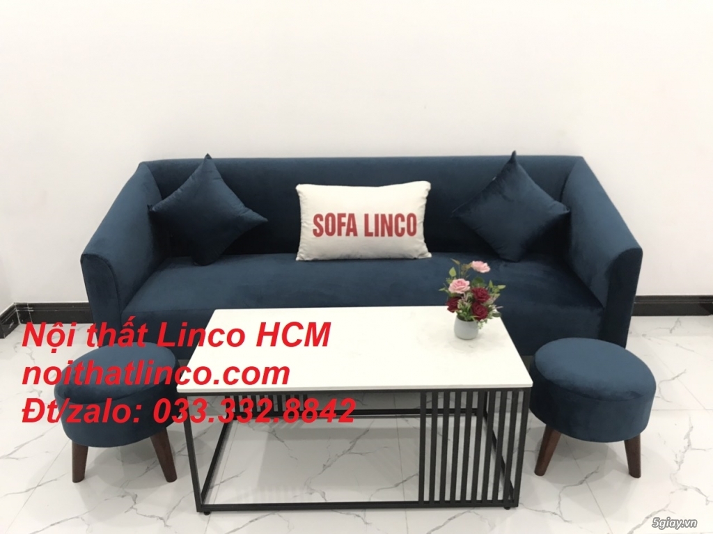 Bộ bàn ghế Sofa băng văng dài xanh dương đậm giá rẻ vải nhung Tphcm SG - 4